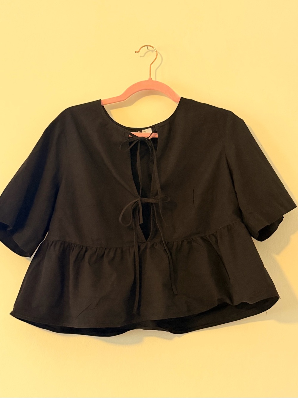 Divided Black Peplum Tie-Front Crop Top